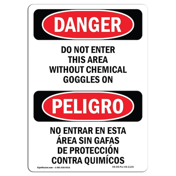 Safety Sign, OSHA Danger, 5" Height, Do Not Enter This Area Spanish, 10PK